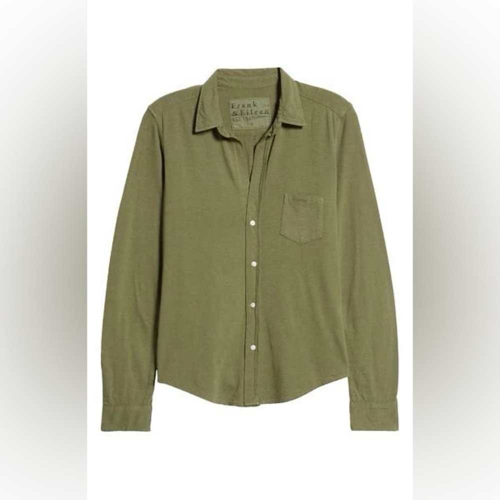 NWOT! Frank & Eileen | BARRY 100% Cotton Knit Button-Up Shirt | Army Green | S